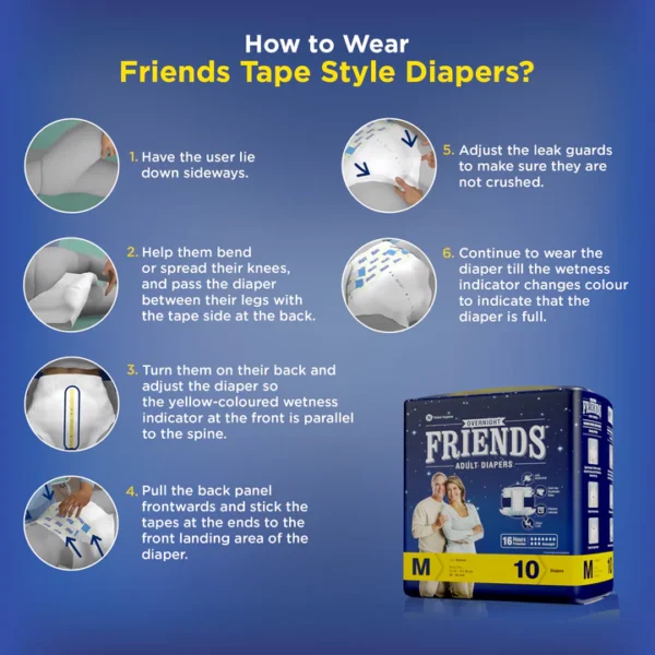 FRIENDS OVERNIGHT ADULT DIAPERS (M) 10's UNISEX